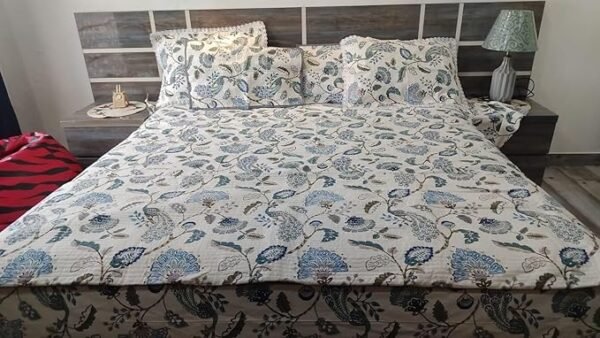 Nirjharini Traders Bedsheet 100% Cotton King Size Double Bed 6 Piece Set | 300 Thread Count Cotton| Hand Washable | Classic Blue Floral | Collection for Ultimate Comfort and Style